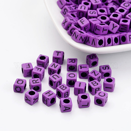 Perles de cube acrylique opaque lettres mélangées X-SACR-S177-04-1