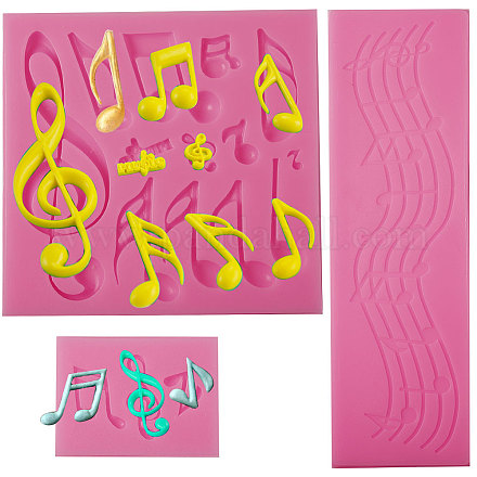 SUNNYCLUE 3Pcs Music Notes Silicone Mold Flat Round Musical Instrument Fondant Molds Silicone for Sugarcraft Cake Decorating Topper Candy Chocolate Soap Wax Polymer Clay Fondant Resin Making Crafting DIY-SC0009-09-1