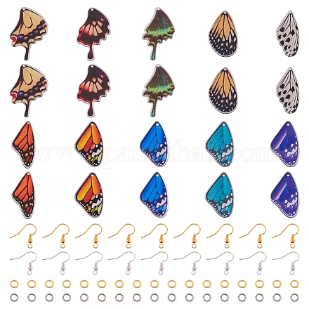 DIY蝶の羽のイヤリング作成キット  プラスチックとアクリルのペンダントを含む  真鍮製の丸カンとピアスフック  ミックスカラー  160個/箱 DIY-TA0005-75-1