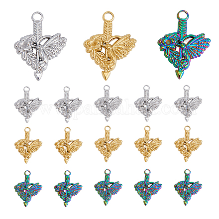DICOSMETIC 18Pcs 3 Colors Heart Charms Flower with Birds Pendants Ranbow/Golden/Platinum Color Rhinestone Settings Charms Sword Love Pendants for Jewelry Making Crafts STAS-DC0013-35-1