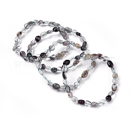 Natural Lodolite Quartz Bead Stretch Bracelets BJEW-K213-07-1
