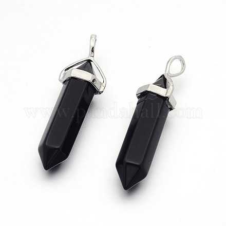 Synthetic Black Stone Bullet Double Terminated Pointed Pendants G-F171-11-1