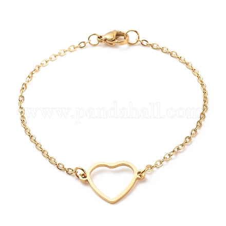 Ion Plating(IP) 201 Stainless Steel Heart Link Bracelet with 304 Stainless Steel Cable Chains for Women BJEW-E111-03G-1