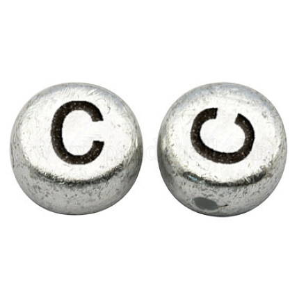 Perles de lettre à trou horizontal acrylique plaqué couleur argent X-MACR-PB43C9070-C-1