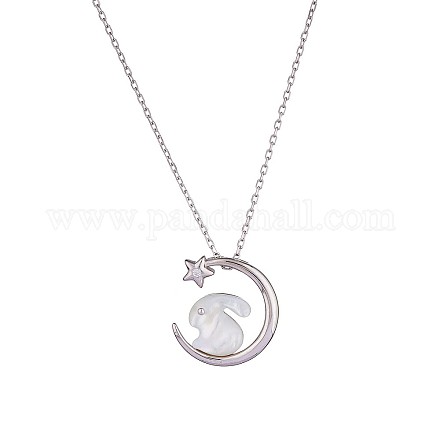 Collier pendentif lapin coquillage naturel avec croissant de lune avec zircone cubique transparente JN1073B-1