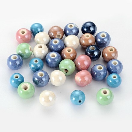 Perles rondes en porcelaine manuelles PORC-S489-10mm-M-1