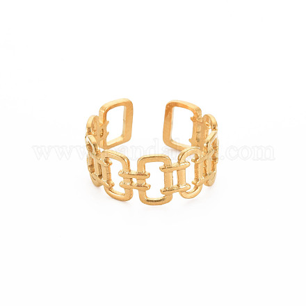 Chapado en iones (ip) 304 anillo de puño rectangular abierto de acero inoxidable para mujer RJEW-S405-237G-1