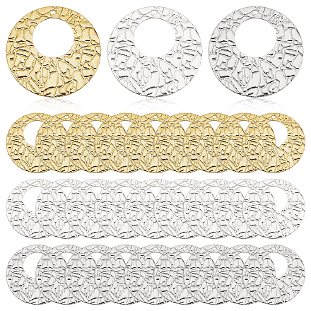 FINGERINSPIRE 30 Pcs 3 Colors Flat Round Charm 22mm Coin Charms with Irregular Embossing Stamping Blanks Charms with Large Hole Brass Round Tag Pendants Flat Textured Pendants for DIY Jewelry Making KK-FG0001-03-1