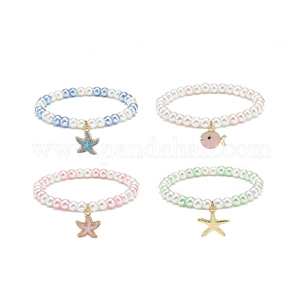 4 pièces 4 styles bracelets à breloques extensibles en alliage d'émail sur le thème de l'océan BJEW-JB08760-1