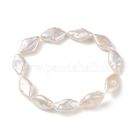 Bracciale elasticizzato da donna con perle keshi barocche naturali con perline a rombo BJEW-JB08911-1