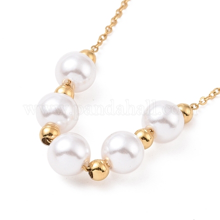 プラスチック模造真珠のペンダントネックレス  イオンプレーティング（ip）304女性用ステンレスジュエリー  ゴールドカラー  16.26インチ（41.3cm） NJEW-A004-15G-1