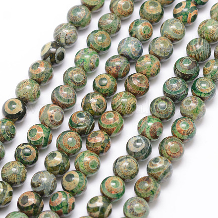 Perles dzi à 3 œil de style tibétain G-K166-01-8mm-L2-02-1