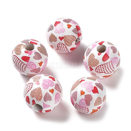 Valentine's Day Theme Printed Wood Beads WOOD-G017-02B-1