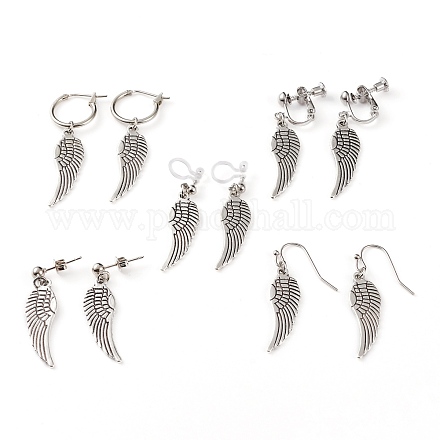 5 Pairs 5 Styles Tibetan Style Alloy Wing Earrings Sets EJEW-JE04455-1