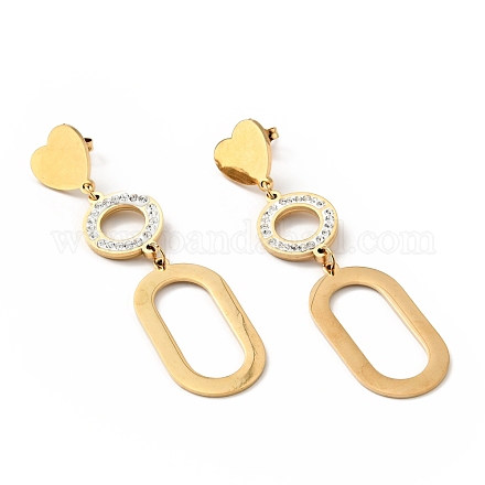 Boucles d'oreilles pendantes longues en forme de cœur et d'anneau avec strass en cristal et 316 épingle en acier inoxydable EJEW-F285-06G-1