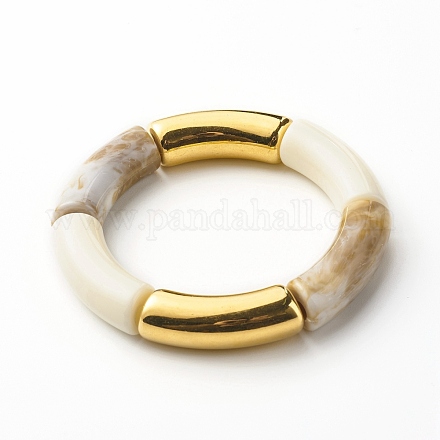 Bracelet extensible en grosses perles tubulaires incurvées BJEW-JB06685-03-1