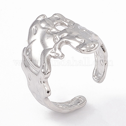 304 anillo de puño abierto de flor ancha de acero inoxidable para mujer RJEW-G275-05P-1