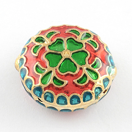 Flat Round Handmade Brass Enamel Beads KK-R007-23-1