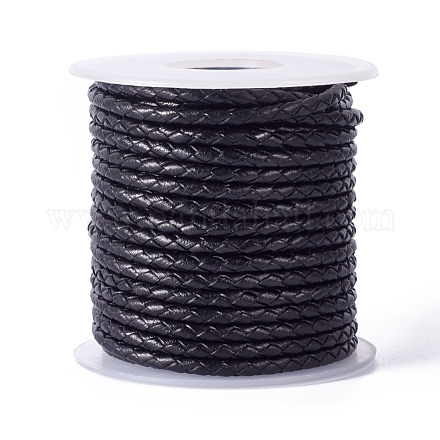 編み紐  革のアクセサリーコード  ジュエリーDIY製版材料  スプールで  ブラック  3.3mm  10ヤード/ロール WL-I005-A11-1