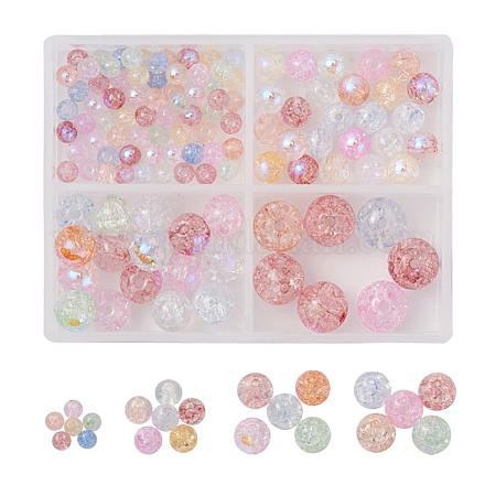 4 fili di perle di vetro crackle stile placca GLAA-YW0001-25-1
