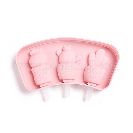 アイスポップ食品グレードのシリコーン型  プラスチック製の蓋と棒付き  子供用夏の家庭のキッチンツール  ピンク  97x220x25mm DIY-G022-13-1