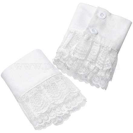 GORGECRAFT 2PCS 228mm Wide Lolita Lace Cuffs Steampunk Wrist Cuff Lace Women's Novelty Gloves Prom Gloves for Women Driving Wedding Party Dress (White) AJEW-WH0248-44A-1