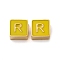 304 Stainless Steel Enamel Beads, Real 14K Gold Plated, Square with Letter, Letter R, 8x8x4mm, Hole: 2mm