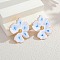 304 Stainless Steel Stud Earrings, with Enamel, Flower, Blue, 41x35mm