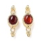 Brass Magnetic Clasps, with Natural Carnelian, Oval, Red, Real 18K Gold Plated, 37x12x9mm, Hole: 1.3mm