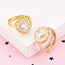 Brass Micro Pave Clear Cubic Zirconia Cuff Rings for Women, Oval with Heart, Real 18K Gold Plated, 14mm, Inner Diameter: 17.5mm, Oval: 14x15mm