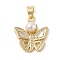 Brass & Shell & Clear Cubic Zirconia Pendants, with ABS Plastic Pearl, Butterfly, Real 18K Gold Plated, 18x16.5x6mm, Hole: 3.5x4mm