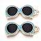 Alloy Enamel Pendants, Golden, Glasses Charm, Light Sky Blue, 31x13.5x2~2.5mm, Hole: 2~3x2mm