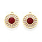 Natural Carnelian(Dyed & Heated) Flat Round Charms, with 304 Stainless Steel Hollow Settings, Real 14K Gold Plated, 11.5x10x2.5~3mm, Hole: 1mm