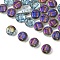Electroplate Glass Beads, Flat Round with Letter, Purple, Letter L, 9.5~10x4~5mm, Hole: 1mm, about 30pcs/set