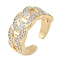 Curb Chain Shape Brass Micro Pave Clear Cubic Zirconia Open Cuff Ring for Women, Real 18K Gold Plated, Adjustable