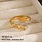 304 Stainless Steel with Crystal Rhinestone Adjustable Cuff Rings, Golden, Leaf, Inner Diameter: 17mm