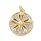 Brass Micro Pave Clear Cubic Zirconia Pendants, Sand Dollar Charm, with ABS Imitation Pearl, Real 18K Gold Plated, Flat Round, 15.5x13.5x3.5mm, Hole: 1.6mm