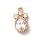 Brass and Glass Pendants, Teardrop, Golden, 17x9x4mm, Hole: 1.2mm