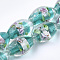 Handmade Silver Foil Glass Lampwork Beads, Oval with Flower, Dark Cyan, 16~17x9~11mm, Hole: 1.5~2mm