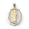 Brass Pendants, Oval with Saint Jude Pattern, Platinum & Golden, 27x18.5x3.5mm, Hole: 4.8x3.5mm