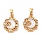 Brass Micro Pave Clear Cubic Zirconia Pendants, with Shell, Flower with Moon, Real 18K Gold Plated, 15x12x3mm, Hole: 4.5x2.5mm