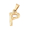 304 Stainless Steel Pendants, Bamboo Style, Letter, Ion Plating(IP), Real 18K Gold Plated, Letter.P, 19x10x3mm, Hole: 3x7mm