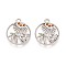 Alloy and Rhinestone Pendants, Flat Round with Tree, Platinum, 21x18x2mm, Hole: 1.6mm