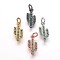Brass Cubic Zirconia Pendants, Cactus, Mixed Color, 15x6.5x1.5mm, Hole: 3mm