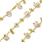 Handmade Brass Nuggets Link Chains, with Natural Rose Quartz Beads & Spool, Long-Lasting Plated, Rack Plating, Soldered, Lead Free & Cadmium Free, Real 18K Gold Plated, Charm: 6.5x2.5mm