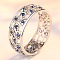 Flower Pattern Alloy Rhinestone Finger Rings, Platinum, US Size 8(18.1mm)