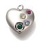 304 Stainless Steel Colorful Rhinestone Charms, Heart Charm, Stainless Steel Color, 14x13x4.5mm, Hole: 1.6mm