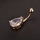 Real 18K Gold Plated Teardrop Brass Cubic Zirconia Navel Ring Belly Rings AJEW-EE0001-13B-2