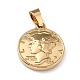 304 Edelstahl-Münzanhänger, flache Runde mit Wort einen Cent Vereinigte Staaten von Amerika, golden, 21.5x18x3 mm, Bohrung: 4x6 mm