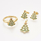 Brass Cubic Zirconia Pendants & Stud Earrings & Adjustable Rings Jewelry Sets SJEW-S043-03-1